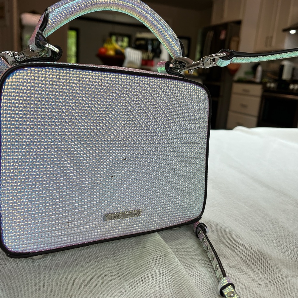 Rebecca Minkoff Crossbody, silver iridescent cube bag super cute great condition